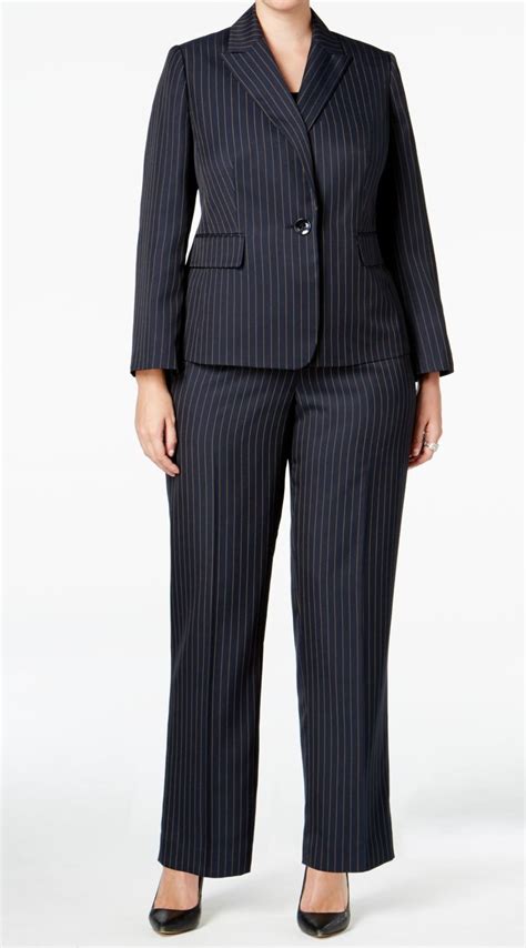 Le Suit New Navy Blue Womens Size 24w Plus Pinstriped Pant Suit Set