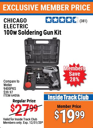 Wire repair with soldering iron and solder harbor freight tools ($7). CHICAGO ELECTRIC 100 Watt Soldering Gun Kit for $19.99 ...