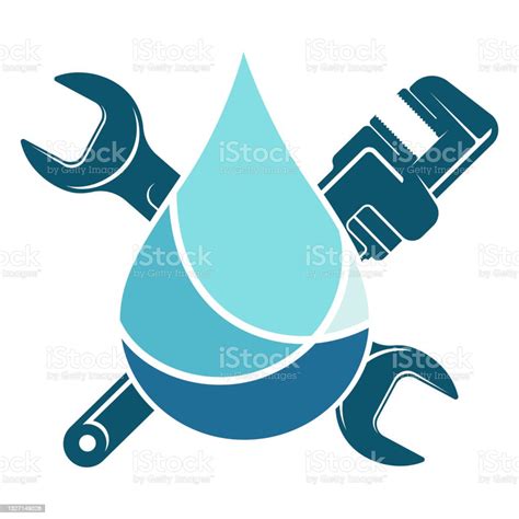 Water Drop And Wrenches Symbol For Plumbing Repair Stock Illustration