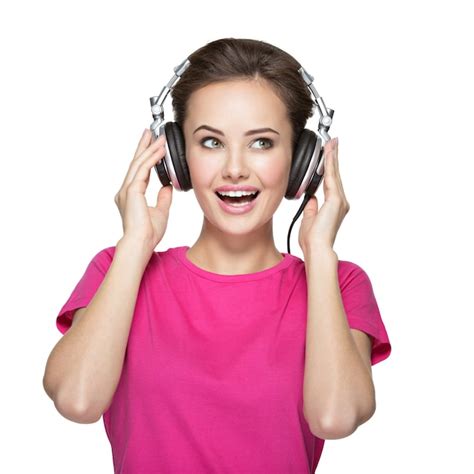Free Photo Cheerful Young Woman Listening Music With Headphones