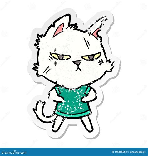 Distressed Sticker Of A Tough Cartoon Cat Stock Vector Illustration
