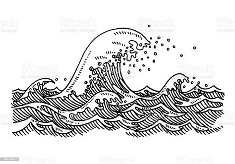 Big Wave Sea Drawing Stock Vector Art And More Images Of 2015 465148742