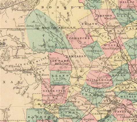 Old Map Of Texas 1856 By Colton Houston San Antonio Dallas Austin