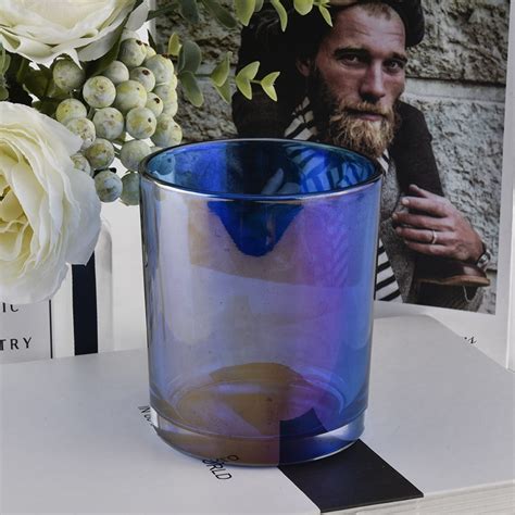 Luxury Empty Shining Holographic Iridescent Glass Tumbler Candle Jars For Home Decoration High