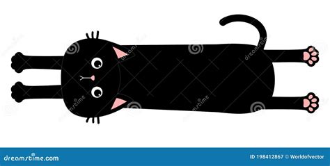 Black Cat Long Body With Paw Print Tail Funny Face Head Silhouette