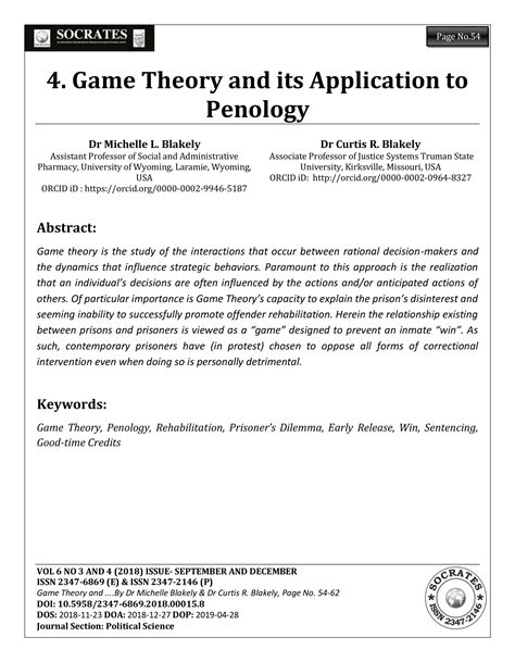 Game Theory And Its Application To Penology Socrates
