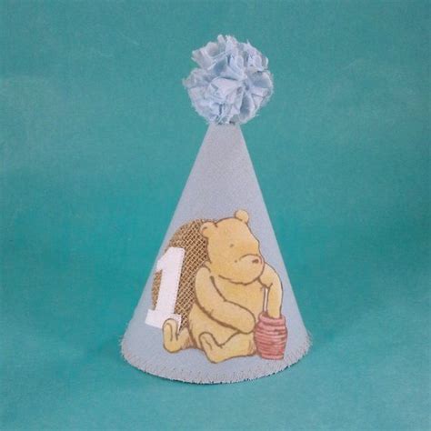 Shabby Chic Classic Pooh Bear Birthday Party Hat First Etsy Birthday Party Hats Bear