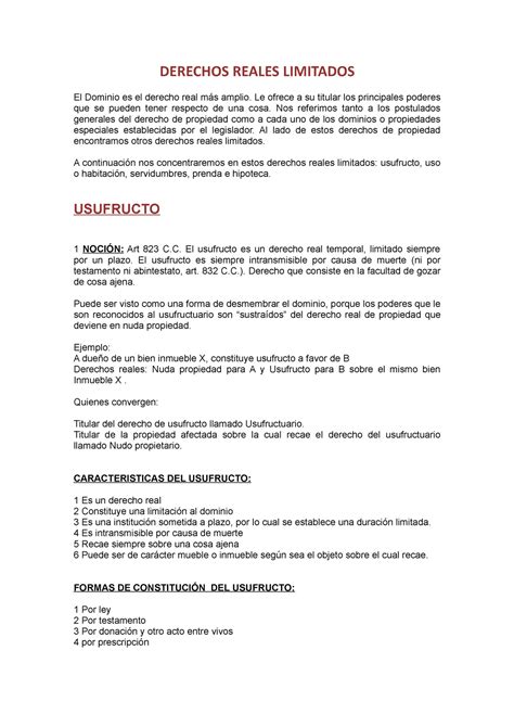 Derechos Reales Limitados Derechos Reales Limitados El Dominio Es El