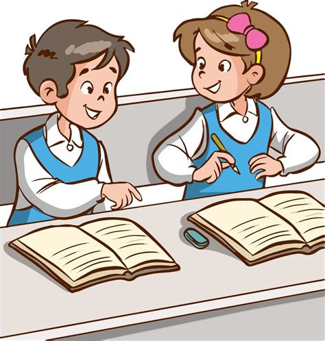 Two Students Talking In Class Cartoon Vector Illustration 17121949