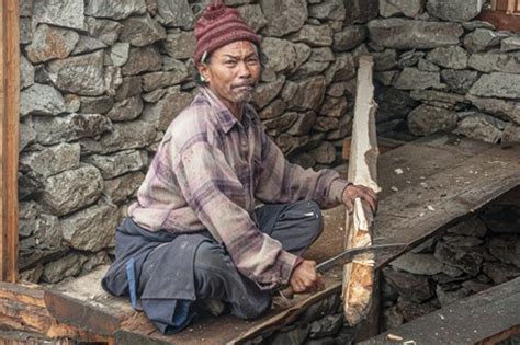 Woodworker At Work In Shayala Village Nepal Himalays Molarjung