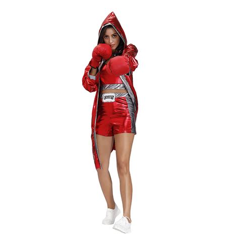 3pcs Womens Red World Champion Boxing Clothing Adult Cosplay Costume