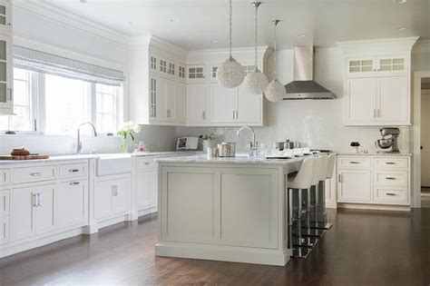 Kitchen island's relationship to rest of kitchen: Gray Kitchen Island with Statuary Marble Countertops ...