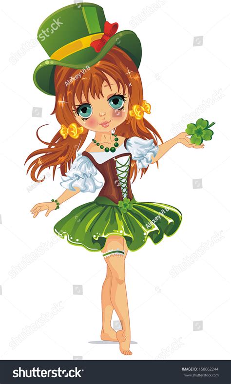 Beautiful Leprechaun Girl Green Illustration Girl Stock Vector