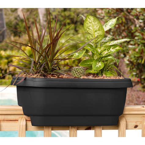 Hang a planter box over your balcony railing and add a blend of personality and function to your space. Bloem Deck 24 in. Balcony Rail Planter in Black-DR2400 - The Home Depot