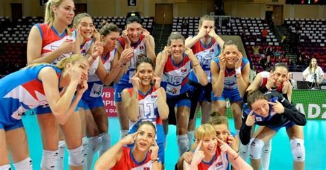 Serbian Womens Volleyball Team Celebrates Win With Offensive Photo
