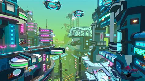 Futurama Style Scifi Modern City Cartoon Style With Buildings And