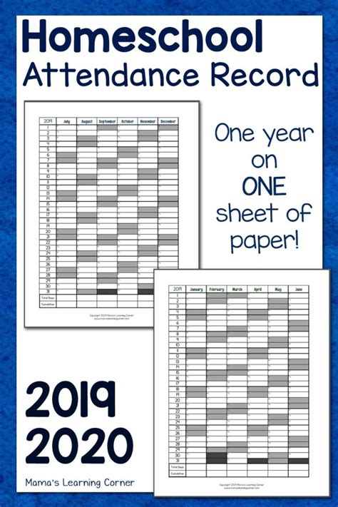The attendance mark shows the presence of someone somewhere. Simple Homeschool Attendance Record 2019-2020 - Mamas ...