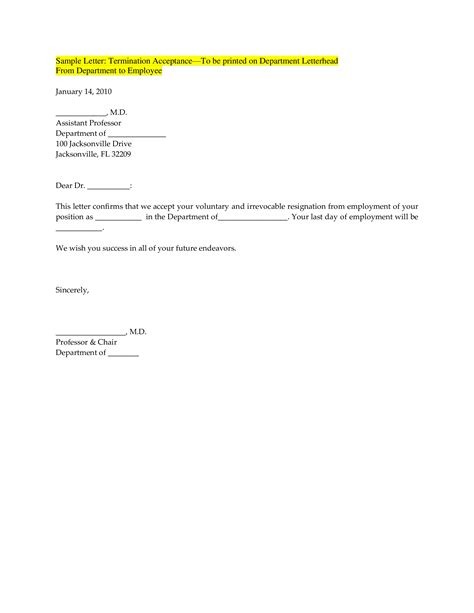 Employment Termination Acceptance Letter Templates At