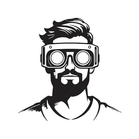 Premium Vector Man Wearing Virtual Reality Glasses Vintage Logo Line