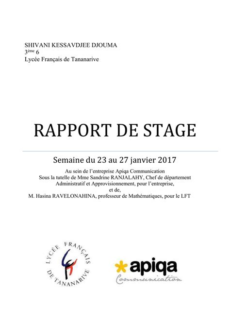 Rapport De Stage Exemple Pdf