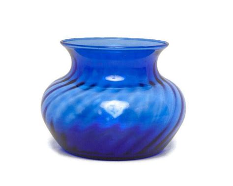 Vintage Cobalt Blue Swirl Glass Vase 4 Inch Bulbous Glass Etsy