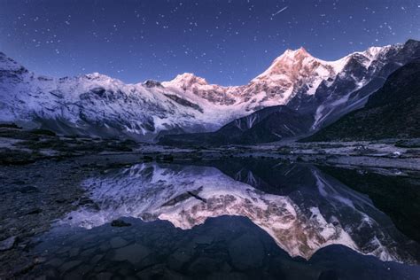 Amazing Night Scene With Himalayan Mountains And Mountain