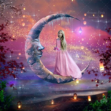 Digital Background For Photography Fantasy Moon And Lanterns Etsy