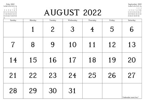 Calendar For August Of 2022