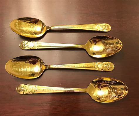 Vintage President Spoons By Rogers Gold Tone Collectible Spoons Souvenir Spoons Collection Of