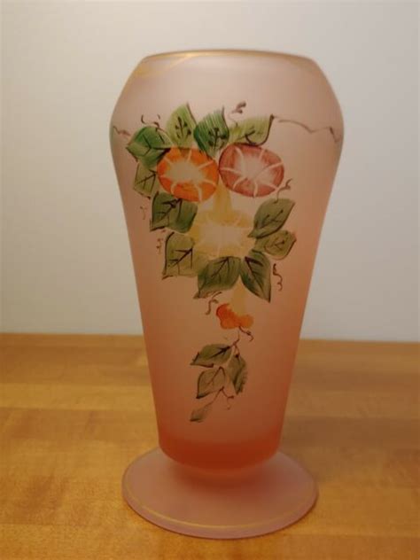 Antique Hand Painted Floral Pink Satin Glass Vase W Gold Accents Ebay