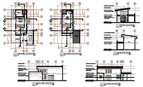 Two Storey House Center Line Plan With Building Elevation Design Dwg File Cadbull