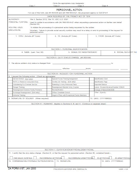 Fillable Da Form 4187 Printable Forms Free Online