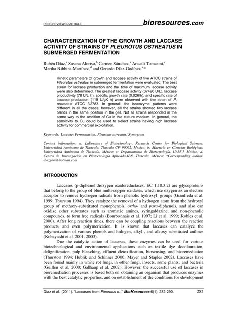 pdf characterization of the growth and laccase activity of strains of pleurotus ostreatus in