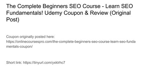 The Complete Beginners Seo Course Learn Seo Fundamentals Udemy Discount Review Slide