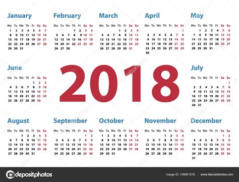 Calendar For 2018 Starts Monday Vector Calendar Design 2018 Year Stock