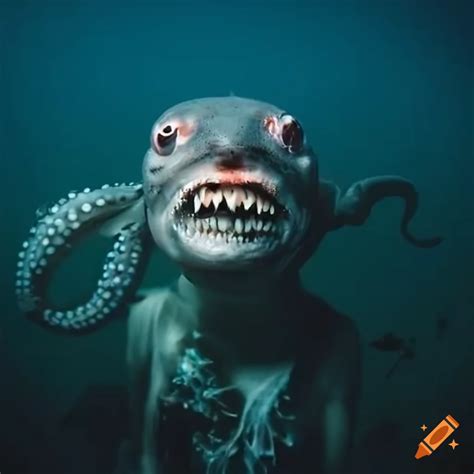 Creepy Underwater Humanoid Monster With Shark Teeth