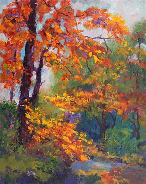 Amber Glow Autumn Impressionist Landscape Painting 10x12 Trees 5