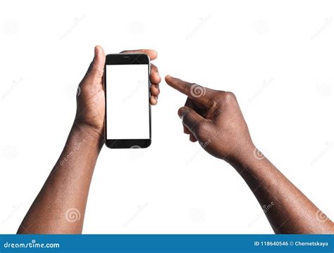African American Man Holding Mobile Phone Stock Photo Image Of