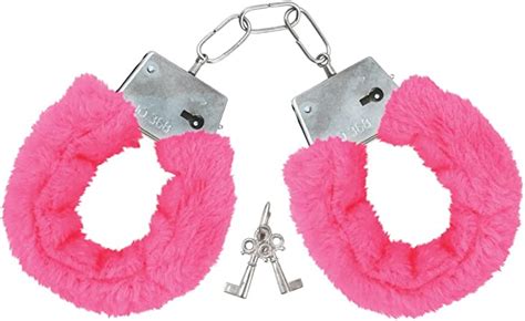 Koc Pink Fur Handcuffs Womens With Keys Set Fluffy Soft Plush Silver Metal Comfortable Hen