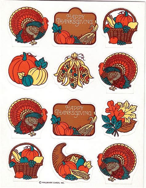 Vintage Stickers 2 Hallmark Happy Thanksgiving Turkeypumpkinscorn