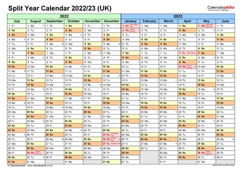 Split Year Calendars 202223 Uk July To June For Pdf