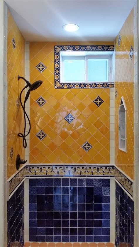 The spanish revival style house design offers a warm and welcoming atmosphere. Tiling By Santana (.com) Mexican tile. Walk in shower ...
