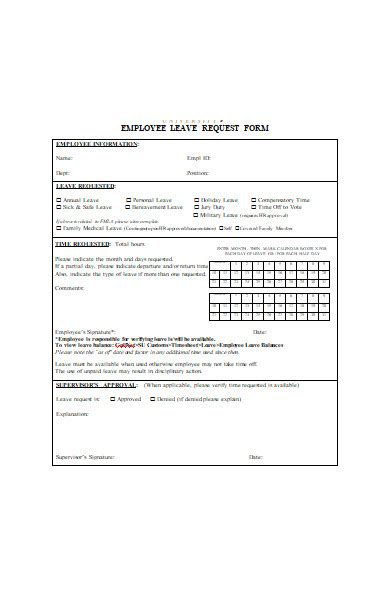 Free 23 Employee Leave Request Forms In Pdf Ms Word Xls