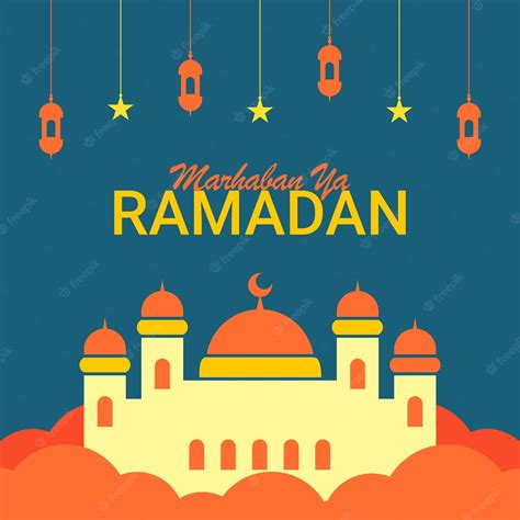 Шаблон плаката Marhaban Ya Ramadan исламский фон Премиум векторы