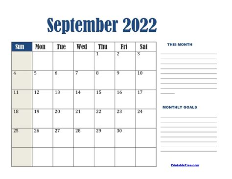 Printable Tree Free September 2022 Printable Calendar Templates