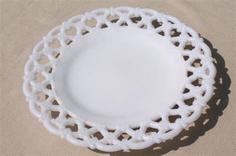 Vintage Westmoreland Milk Glass Plates Forget Me Not Flowers Lattice