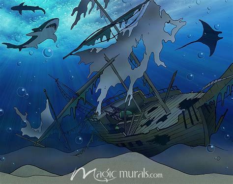 Shipwreck Illustration Wallpaper Mural By Magic Murals