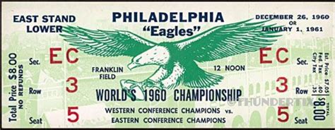 1 1960 Nfl Championship Vintage Unused Full Ticket Eagles Packers