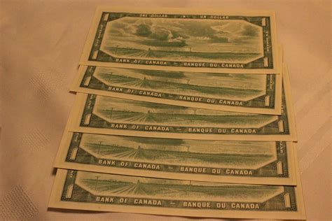 Cdn One Dollar Bills 5 1954 Asterisk Sequenced Au