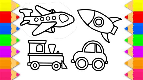 Draw a horizontal line and then draw two ellipses a short distance apart move up from the hood and begin to draw in the windscreen, the baseline, and the belt line. How To Draw Vehicle Toys For Kids - Coloring Pages ...